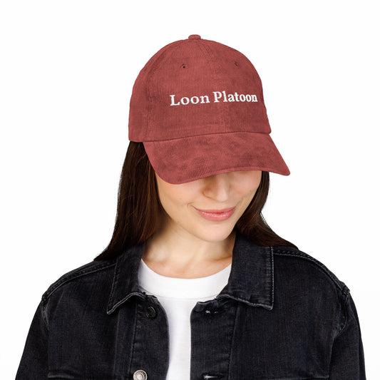 Corduroy Baseball Cap – 'Loon Platoon' Embroidered Vintage Hat